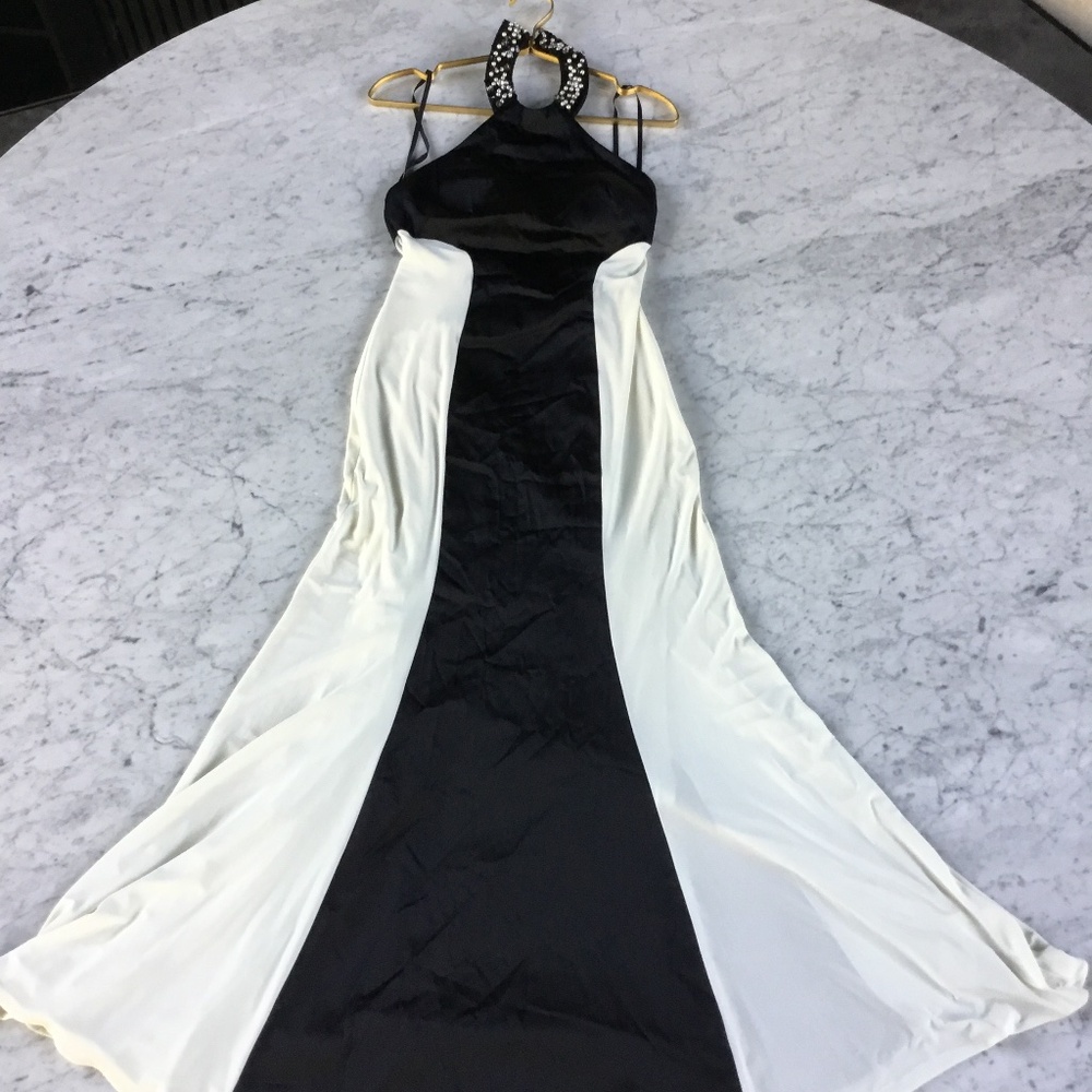 Betsy Adam, White and Black Halter Dress, Size 2